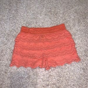 coral colored, Rue21, patterned shorts